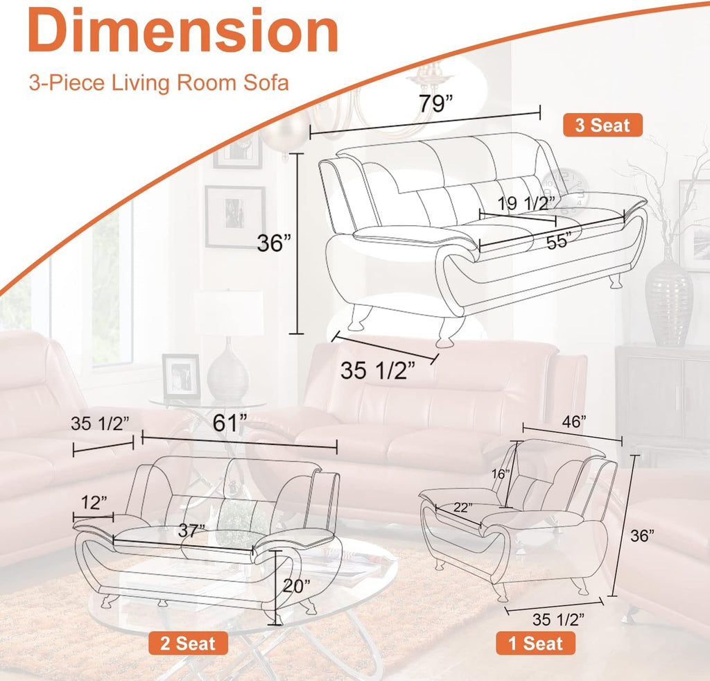 Orange Leather Sofa For Living Room With Minimalist Design-1