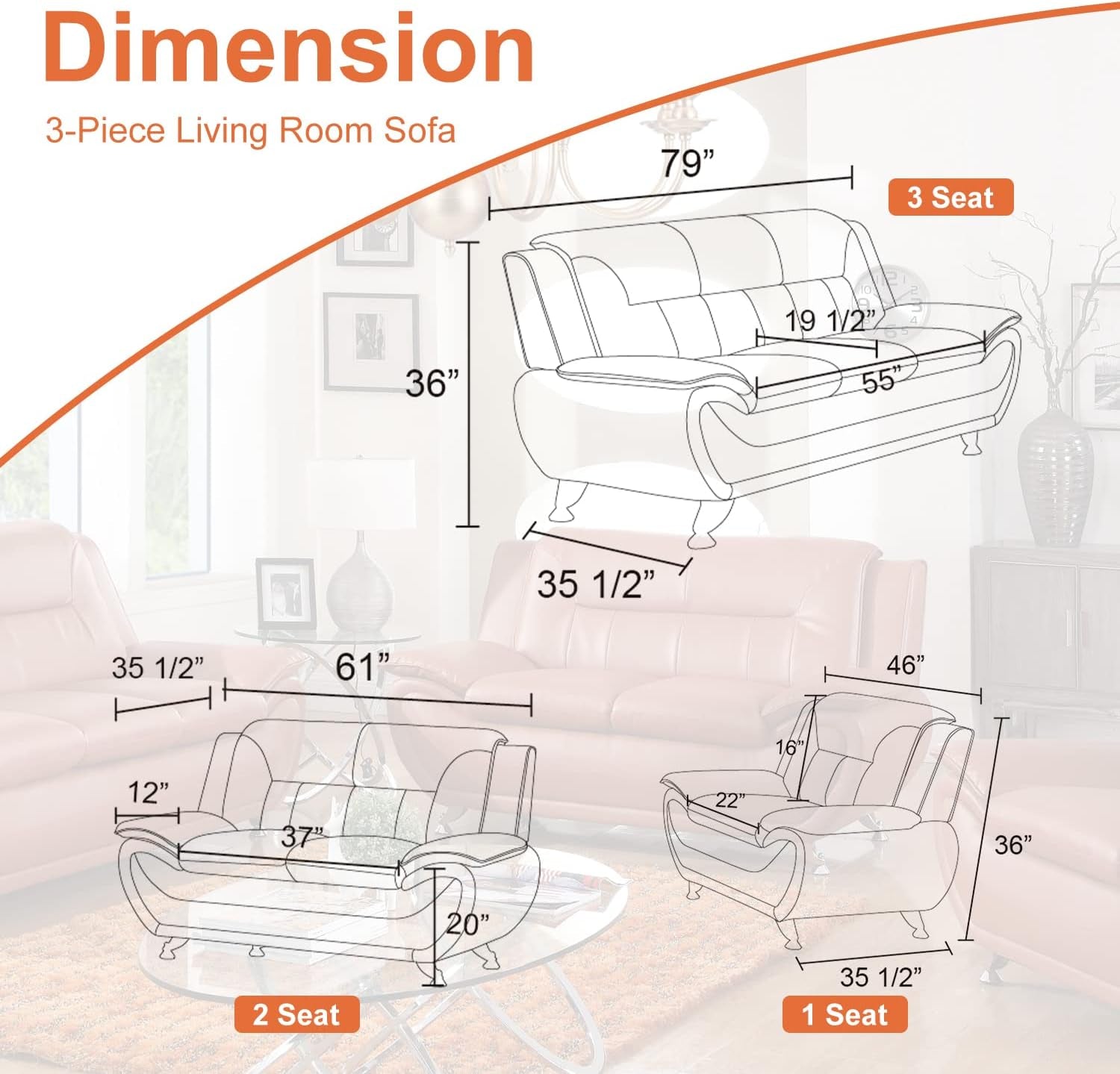 Orange Leather Sofa For Living Room With Minimalist Design-1