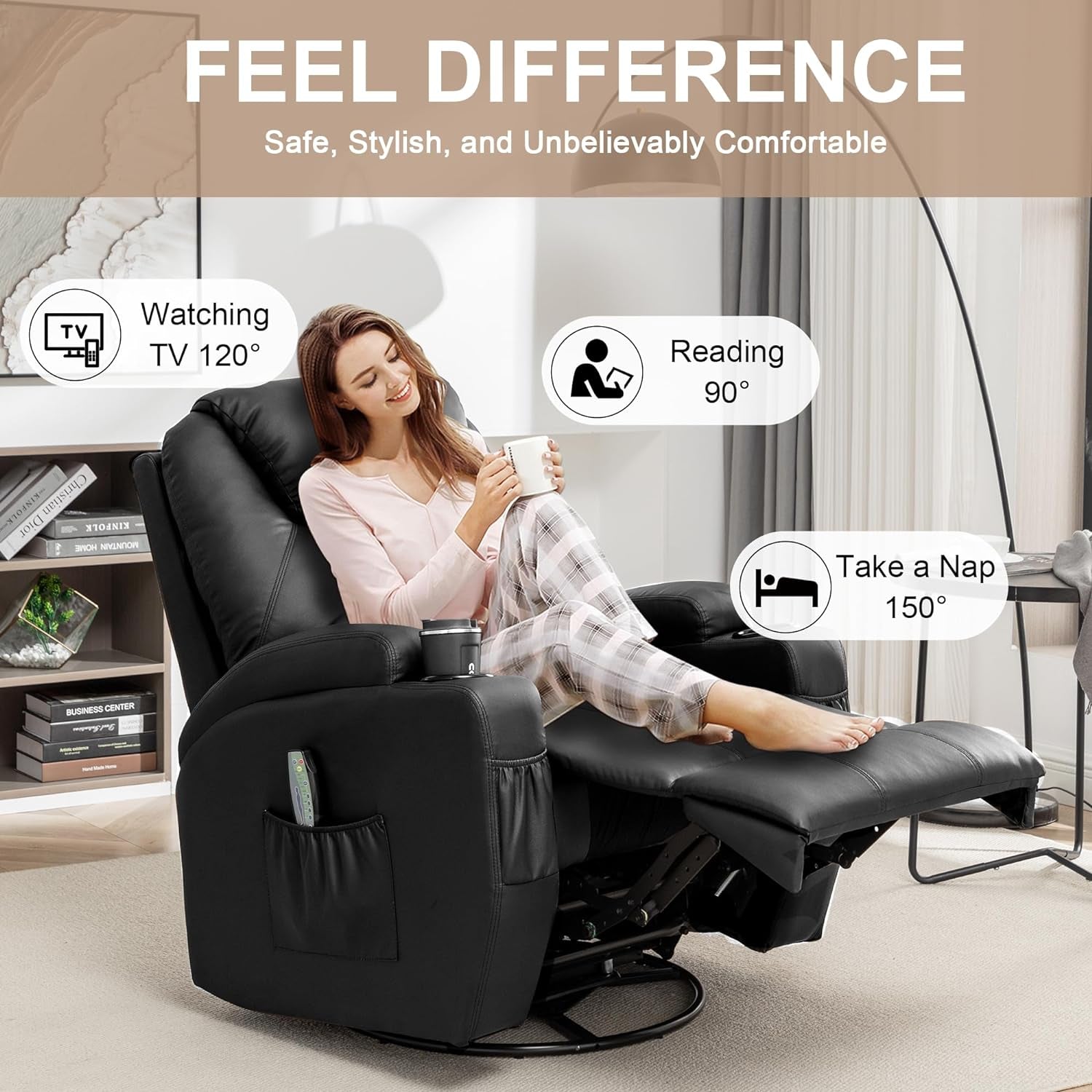 Massage Heat Swivel Recliner Chair For Living Room-4