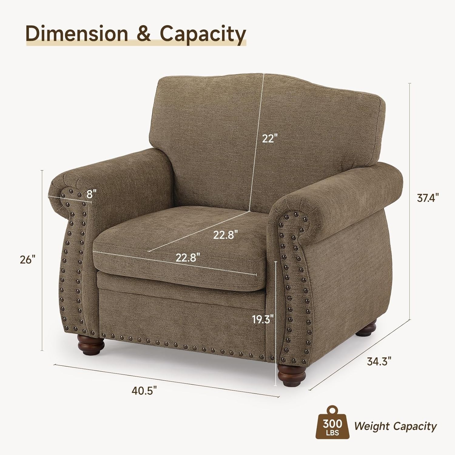 Brown Nailhead Trim Armchair For Living Room Decor-1