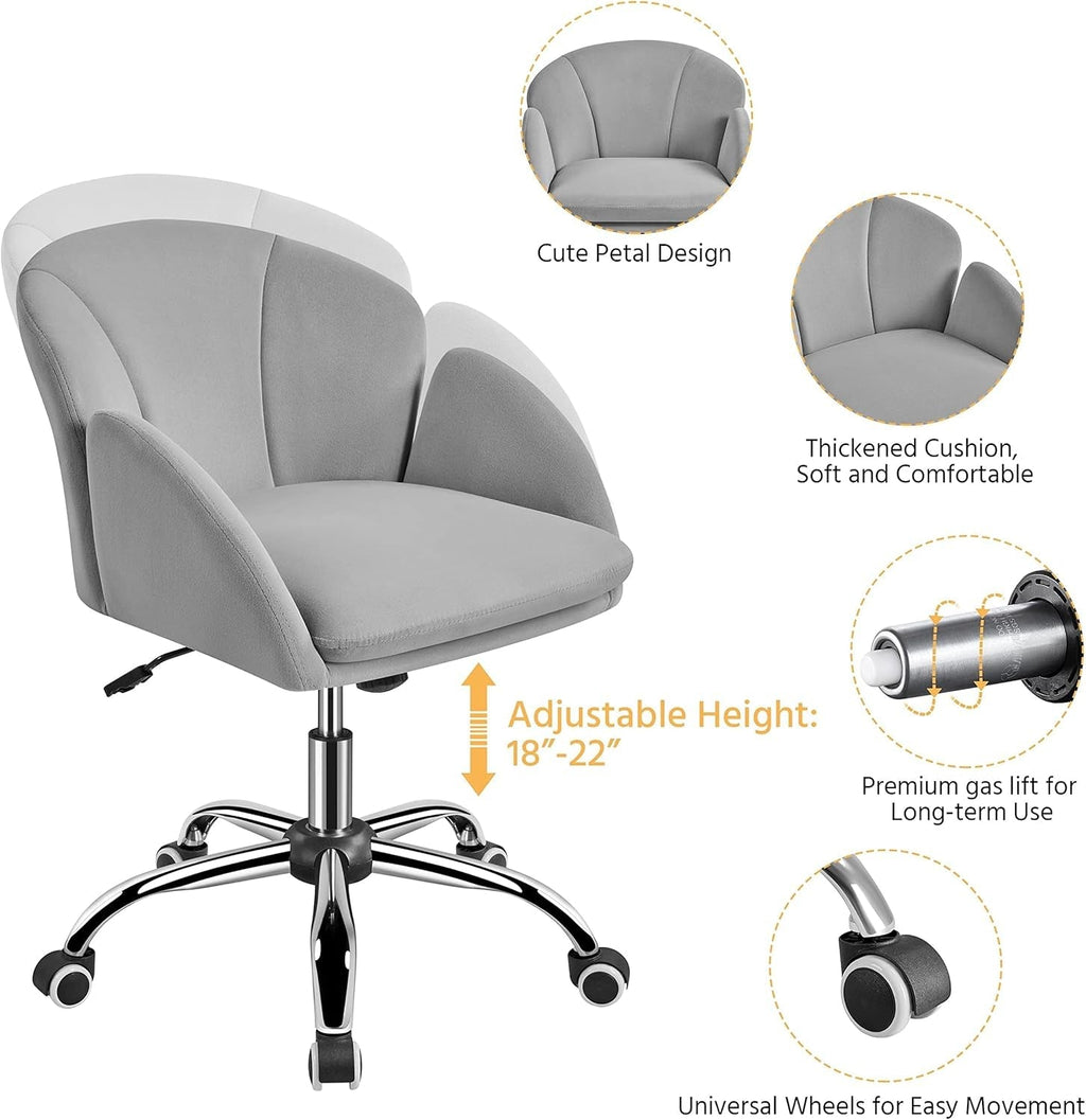 Velvet Desk Chair Armrests Light Gray Modern Office Chair-3