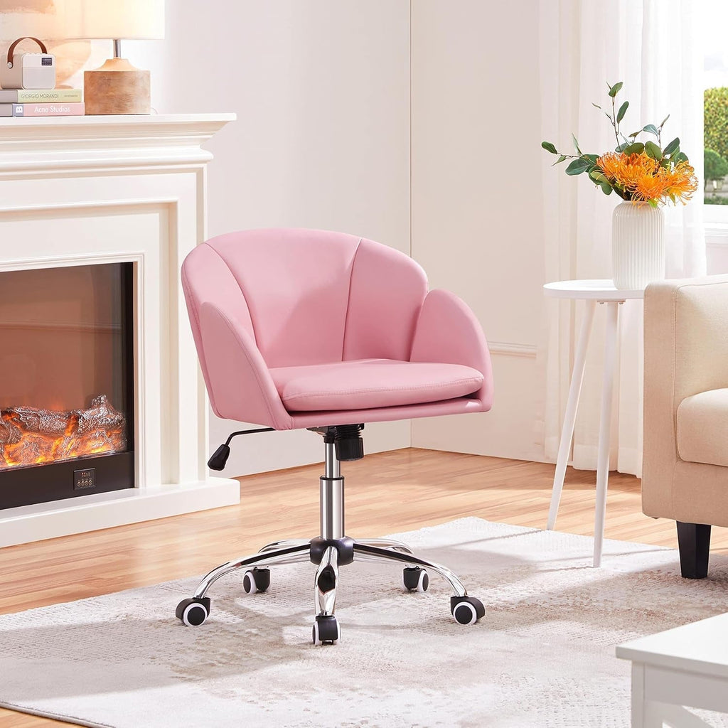 Pink Petal Desk Chair Swivel Upholstered Office Chair-1