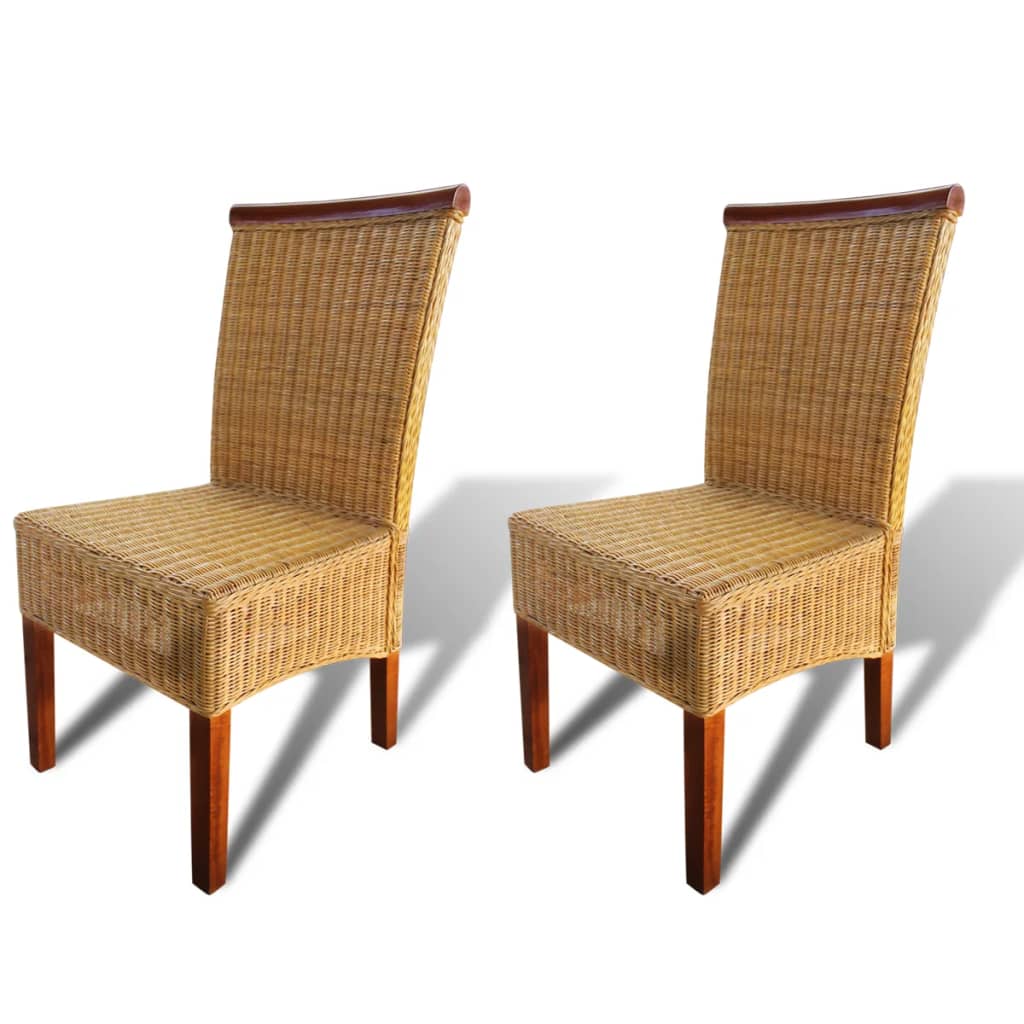 vidaXL 2/4/6x Solid Mango Wood Dining Chair Rattan Dining Room Kitchen Chairs-2