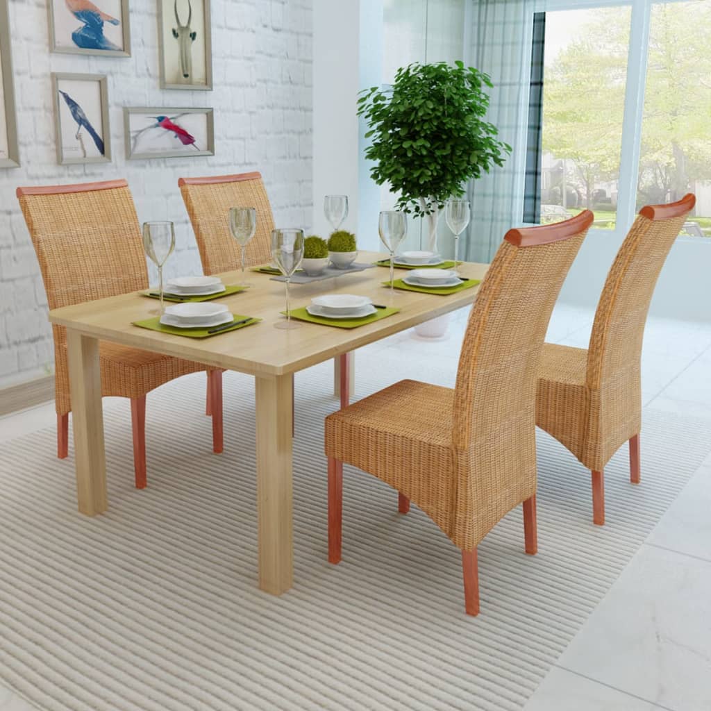 vidaXL 2/4/6x Solid Mango Wood Dining Chair Rattan Dining Room Kitchen Chairs-4