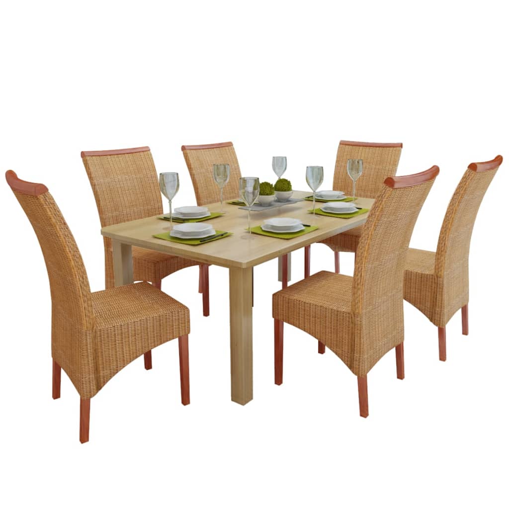 vidaXL 2/4/6x Solid Mango Wood Dining Chair Rattan Dining Room Kitchen Chairs-7