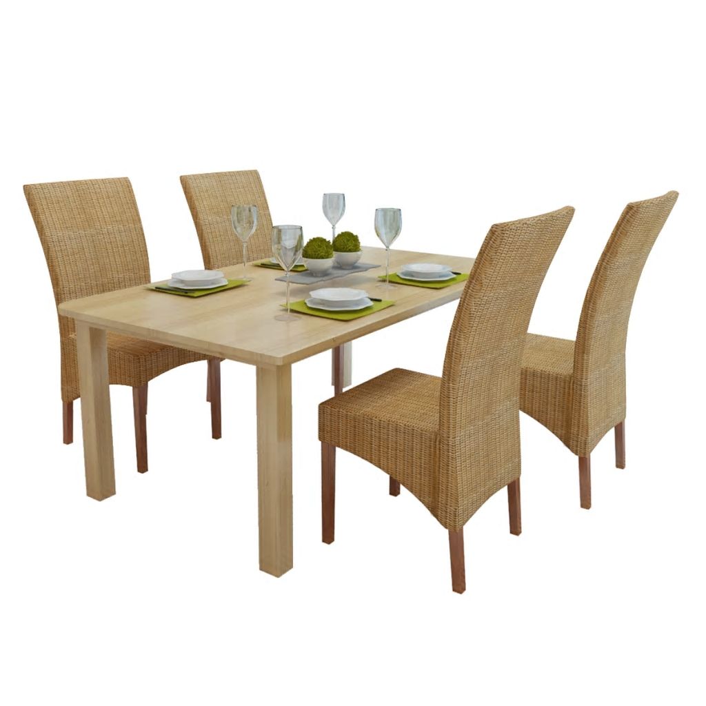 vidaXL Dining Chair Woven Dining Room Kitchen Furniture Brown Natural Rattan-5