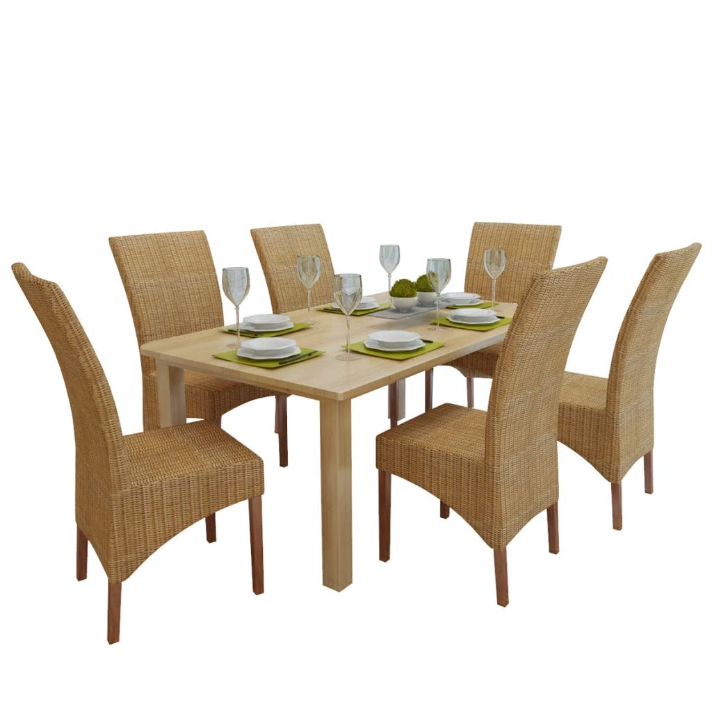 vidaXL Dining Chair Woven Dining Room Kitchen Furniture Brown Natural Rattan-6