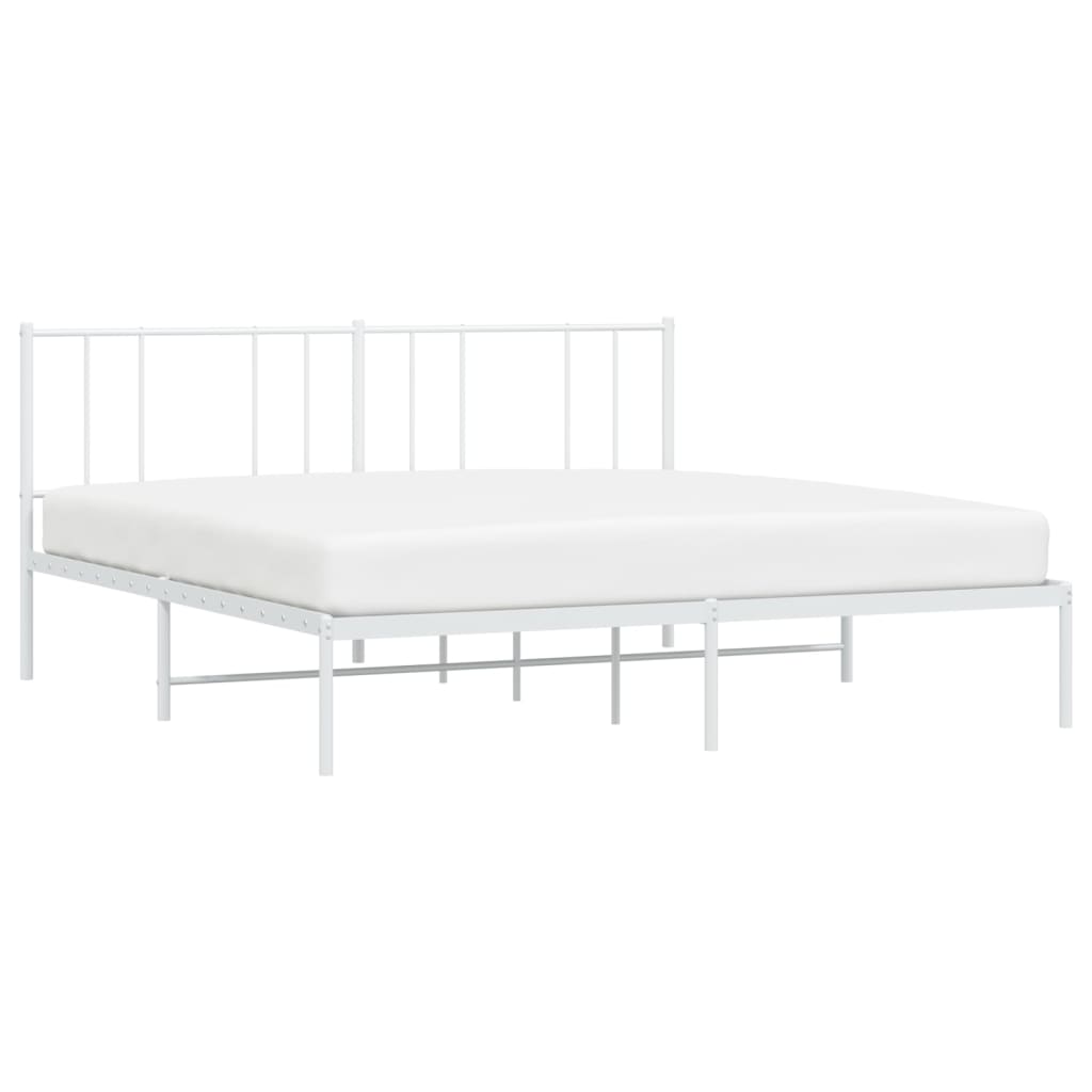 vidaXL Metal Bed Frame with Headboard White 76"x79.9" King-4