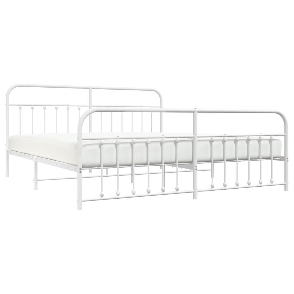 vidaXL Metal Bed Frame with Headboard and Footboard White 76"x79.9" King-3