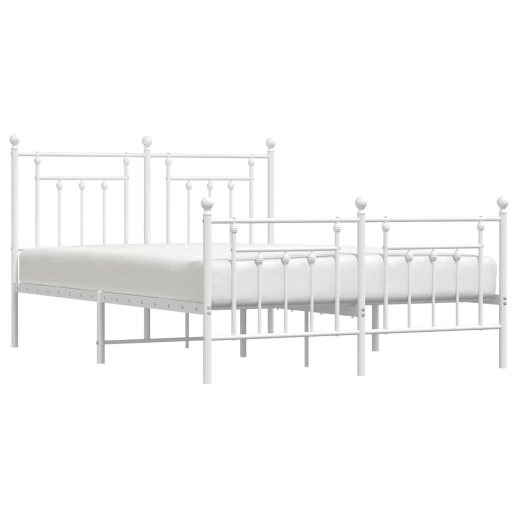 vidaXL Metal Bed Frame with Headboard and Footboard White 59.1"x78.7"-4