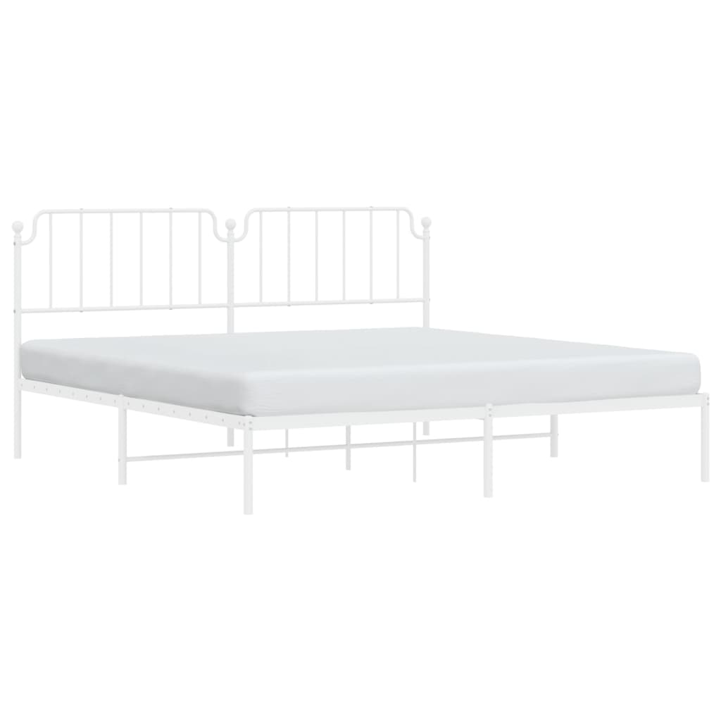 vidaXL Metal Bed Frame with Headboard White 76"x79.9" King-1