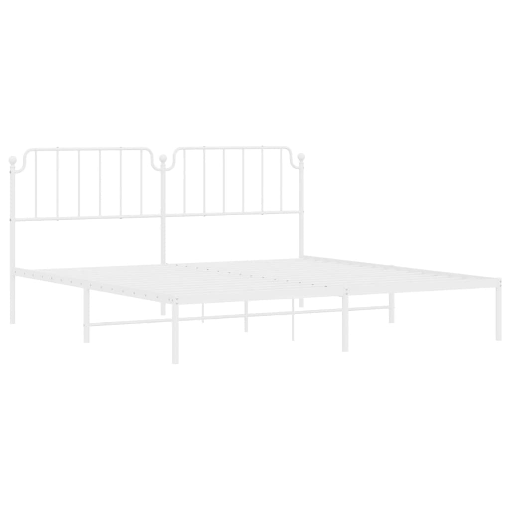vidaXL Metal Bed Frame with Headboard White 76"x79.9" King-2
