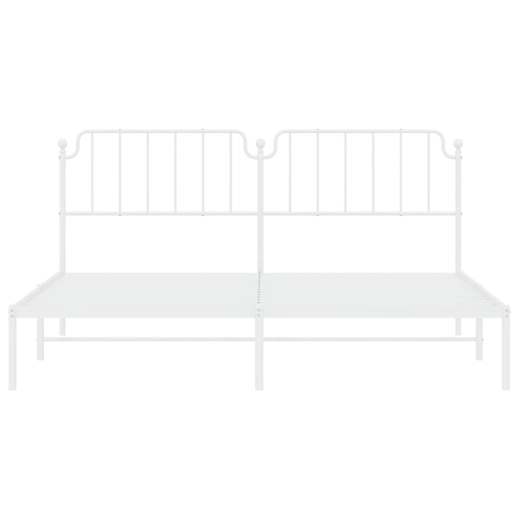 vidaXL Metal Bed Frame with Headboard White 76"x79.9" King-3