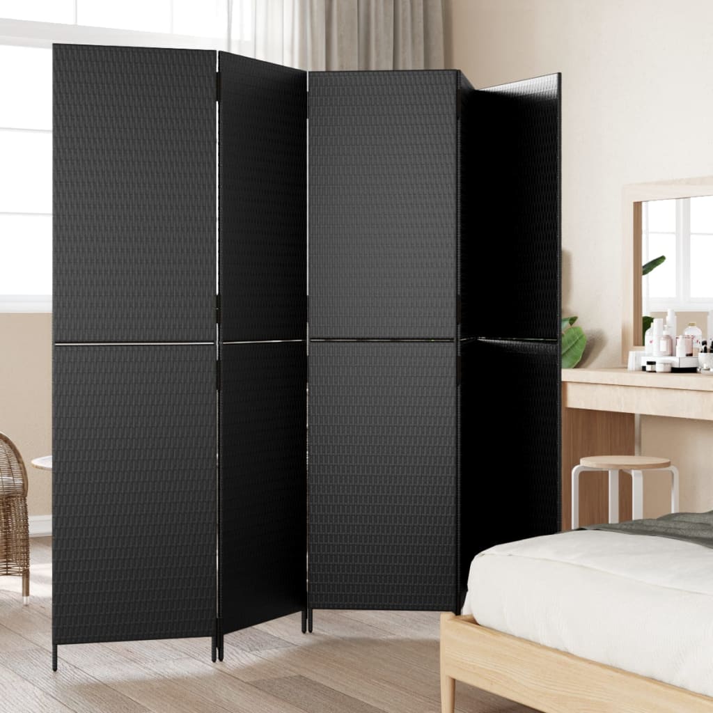 vidaXL Room Divider 5 Panels Black Poly Rattan-2