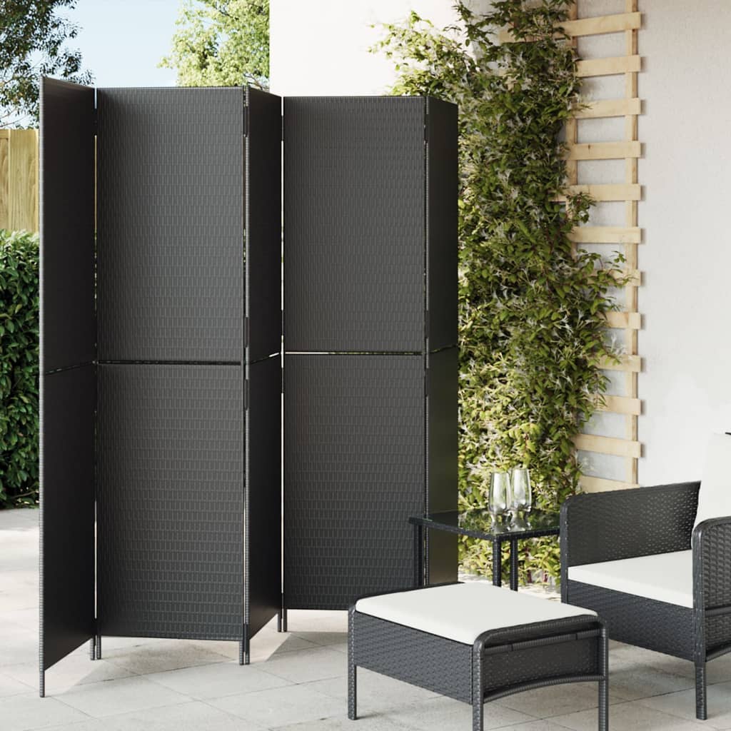 vidaXL Room Divider 5 Panels Black Poly Rattan-0