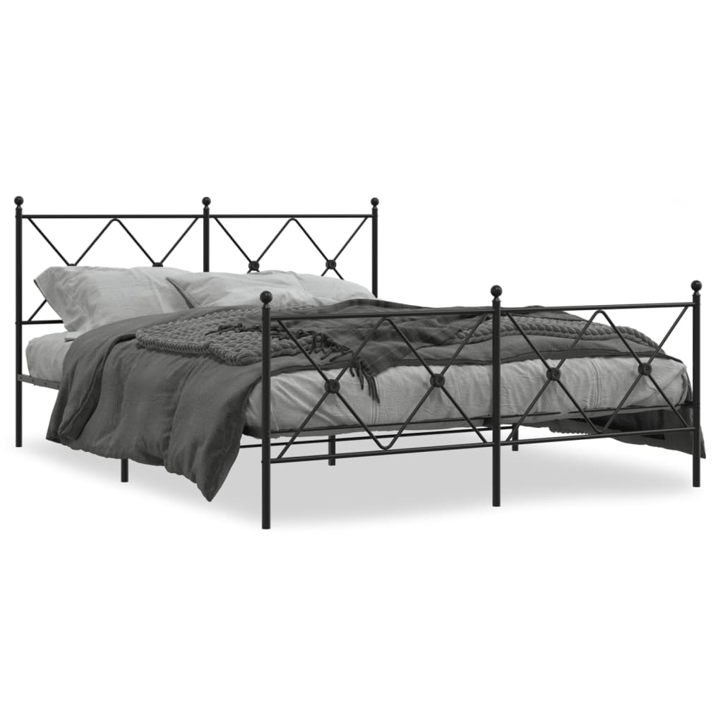 vidaXL Metal Bed Frame with Headboard and Footboard Black 59.1"x78.7"-0