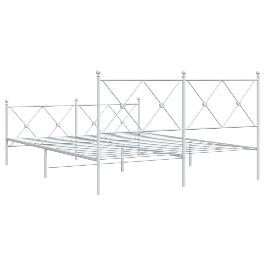 vidaXL Metal Bed Frame with Headboard and Footboard White 59.1"x78.7"-4