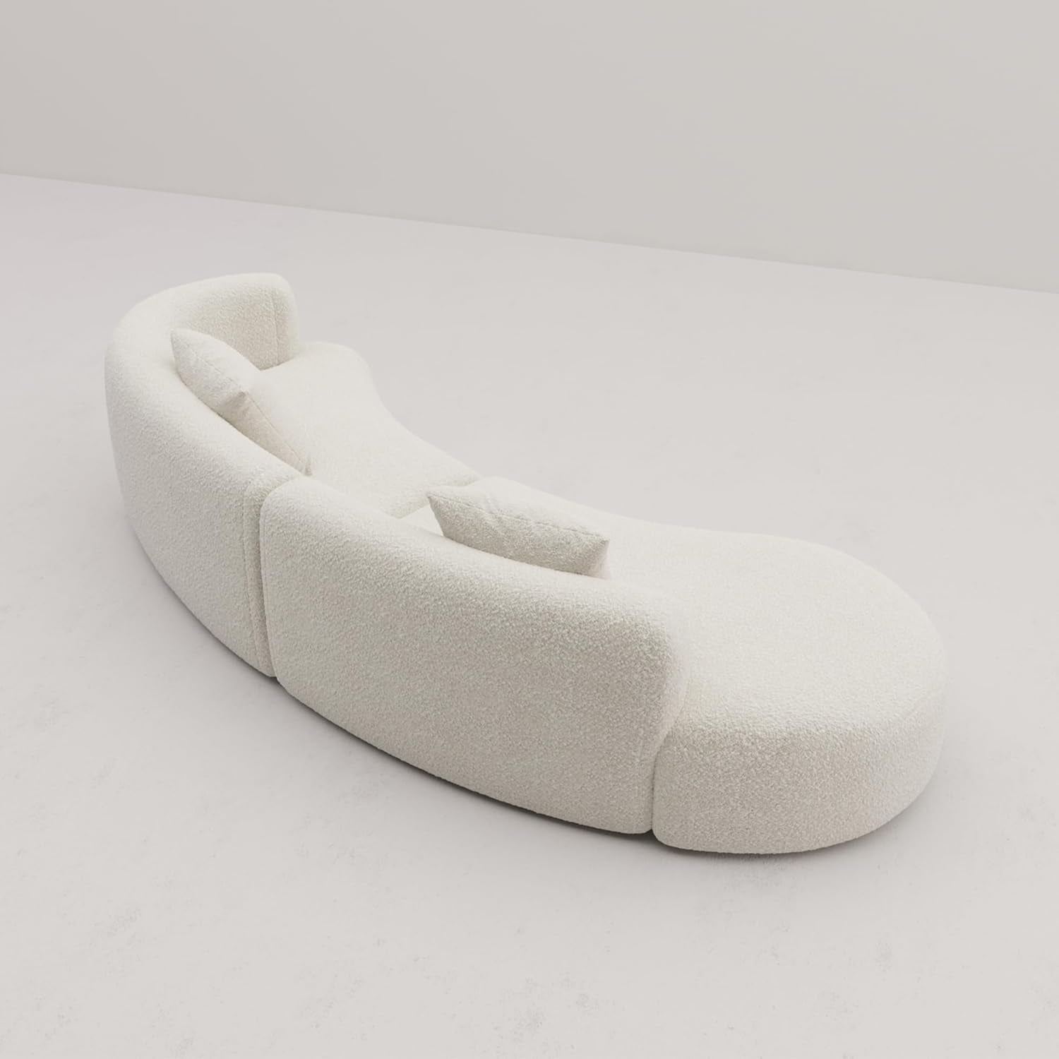 White Boucle Curved Sectional Sofa Modular Living Room-4