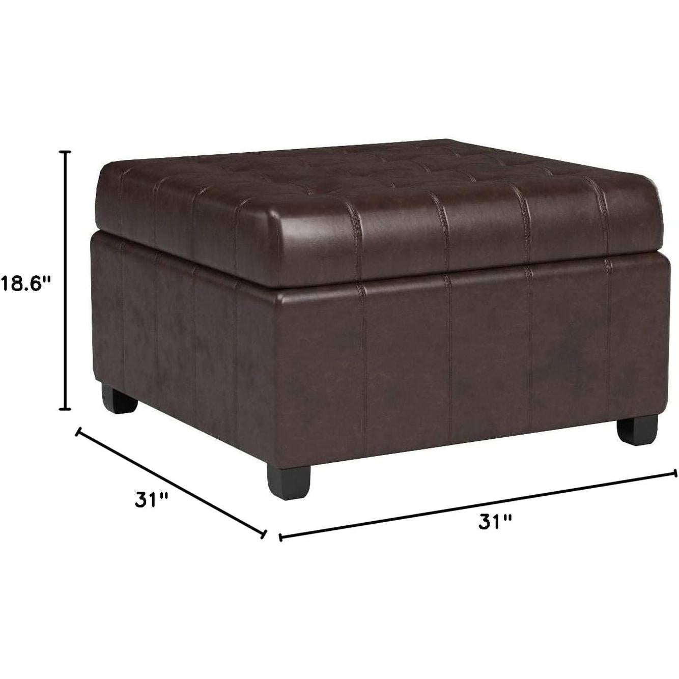 Marbled Brown Leather Storage Ottoman for Living Room-2