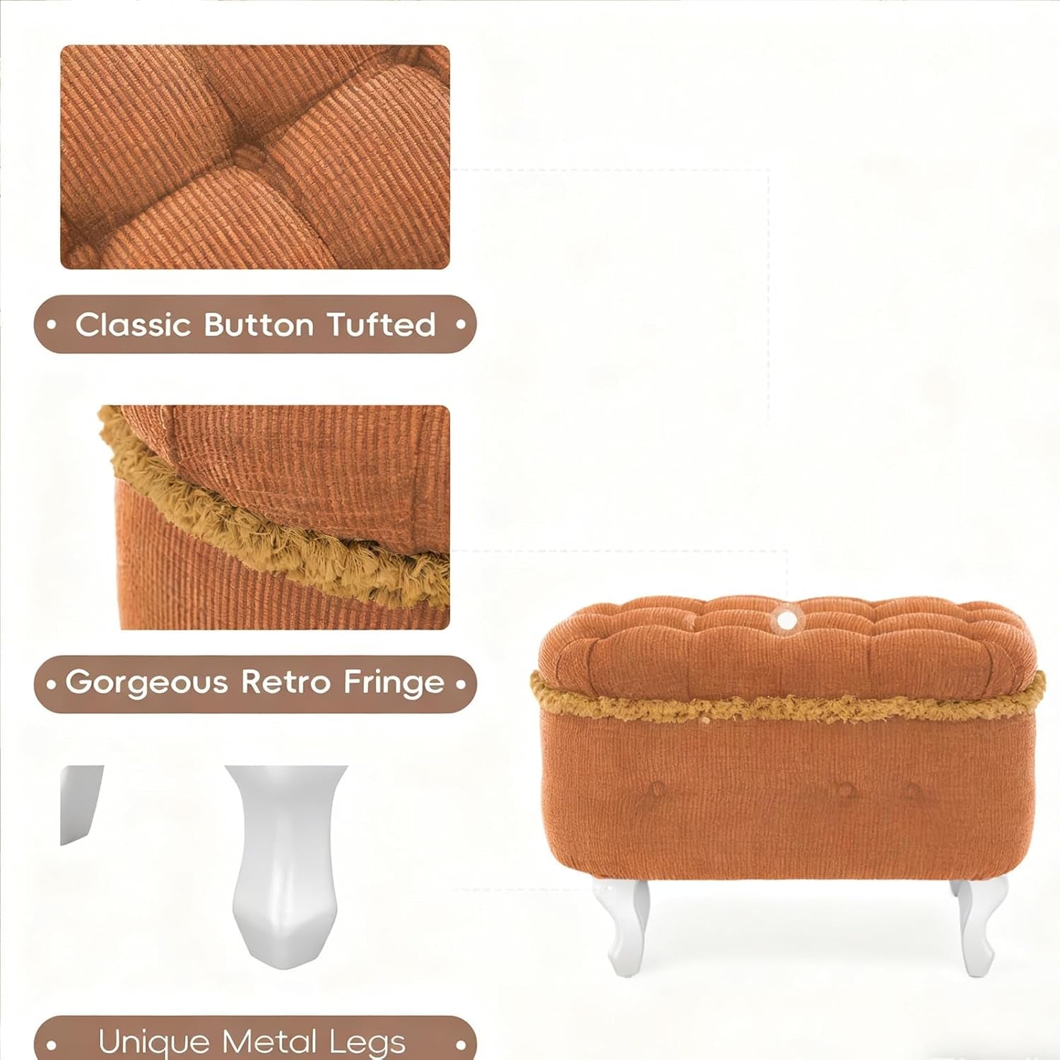 Orange Upholstered Storage Ottoman for Living Room-3