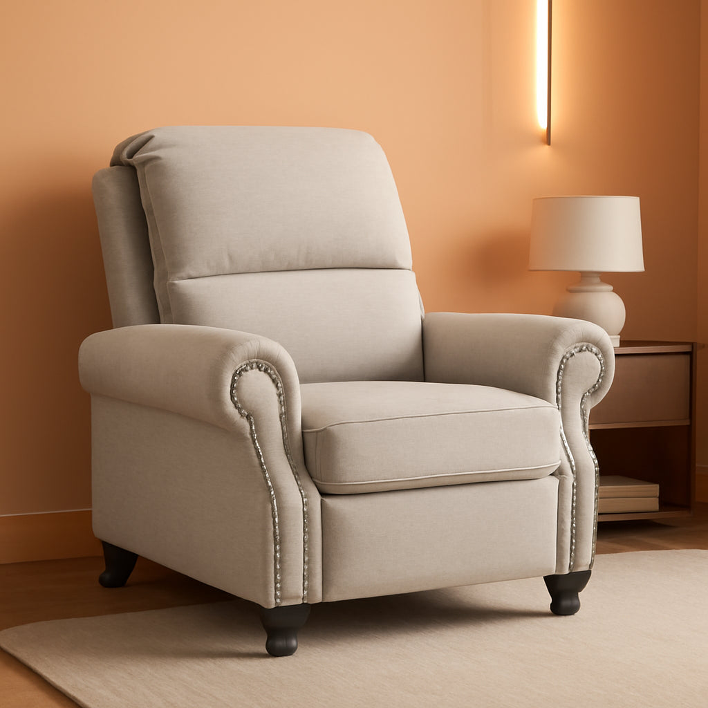 Beige Pushback Recliner Chair For Living Room Office-0