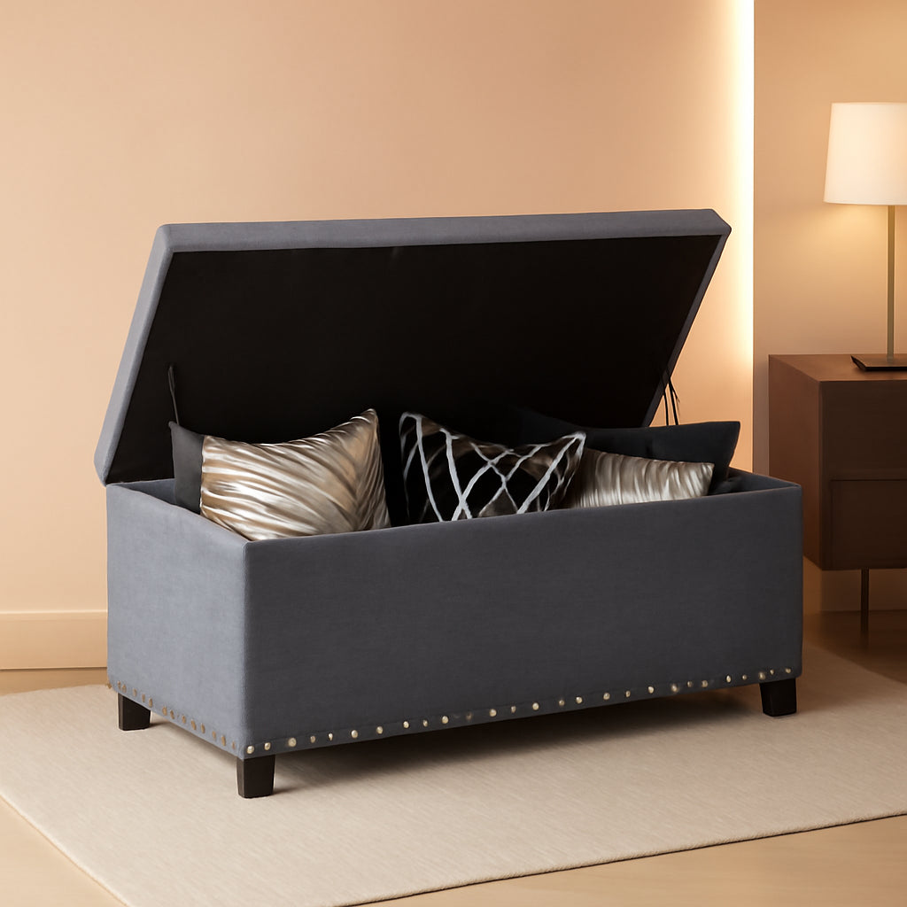 Grey Button Tufted Storage Ottoman For Living Room-0