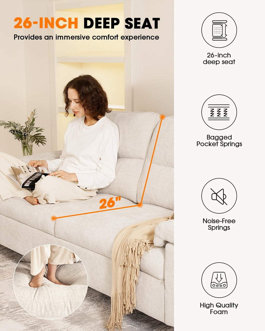 Beige Loveseat With Removable Cover For Living Room-4