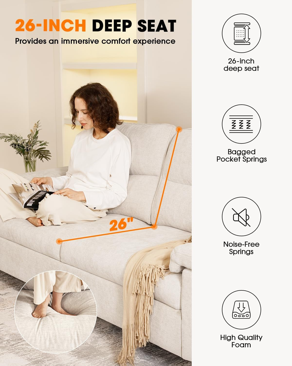 Beige Loveseat With Removable Cover For Living Room-4