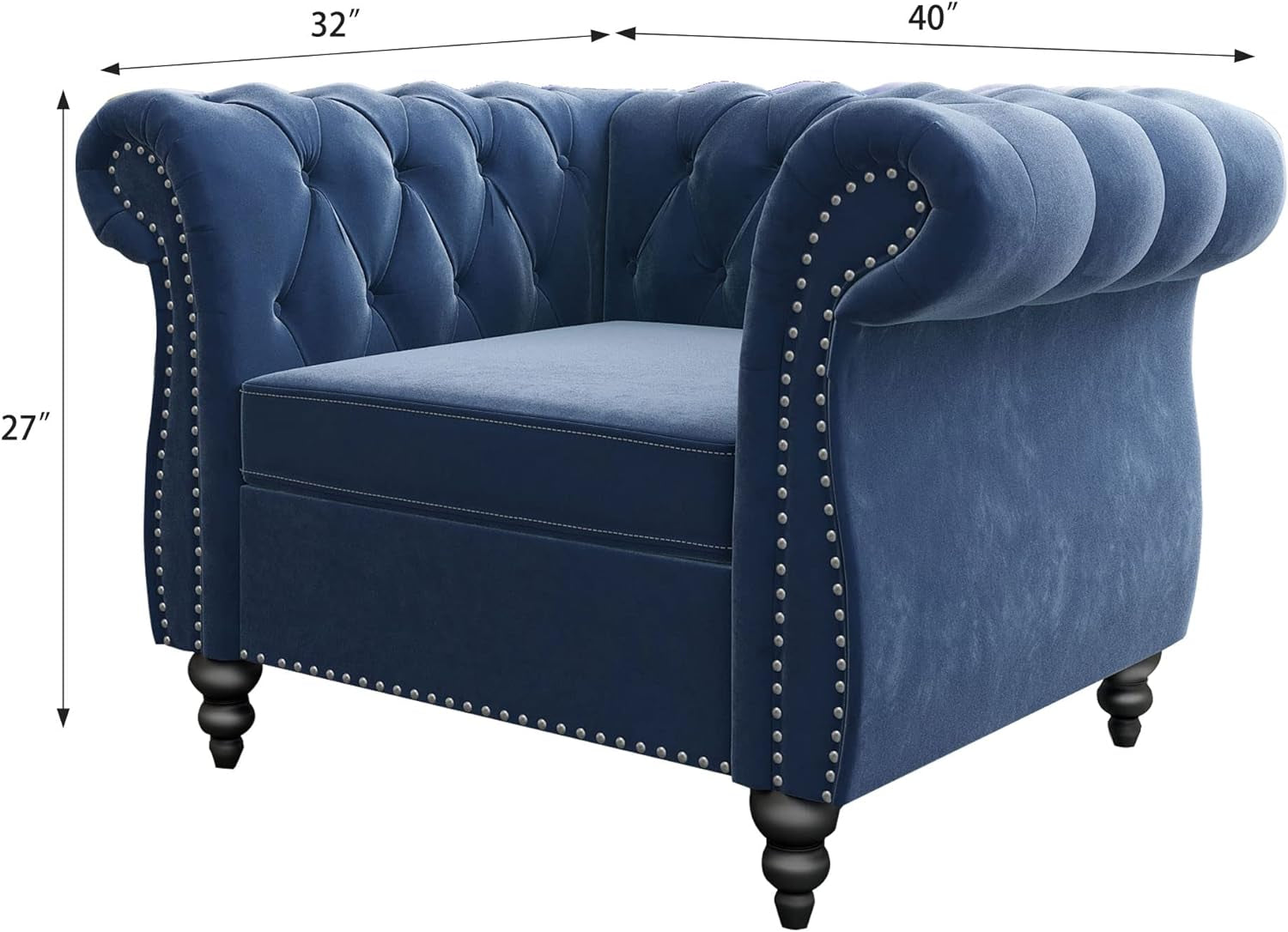 Blue Velvet 2 Piece Living Room Set Sofa Loveseat Chair For Living Room And Office-2