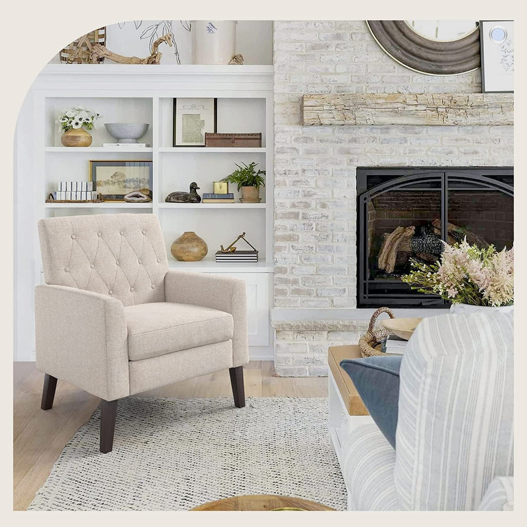 Linen Accent Chair With Button Tufting For Living Room-3