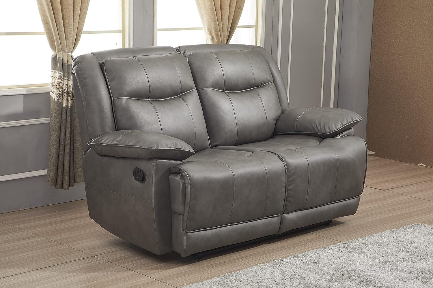Bonded Leather Reclining Loveseat Sofa Set Grey Living Room-1
