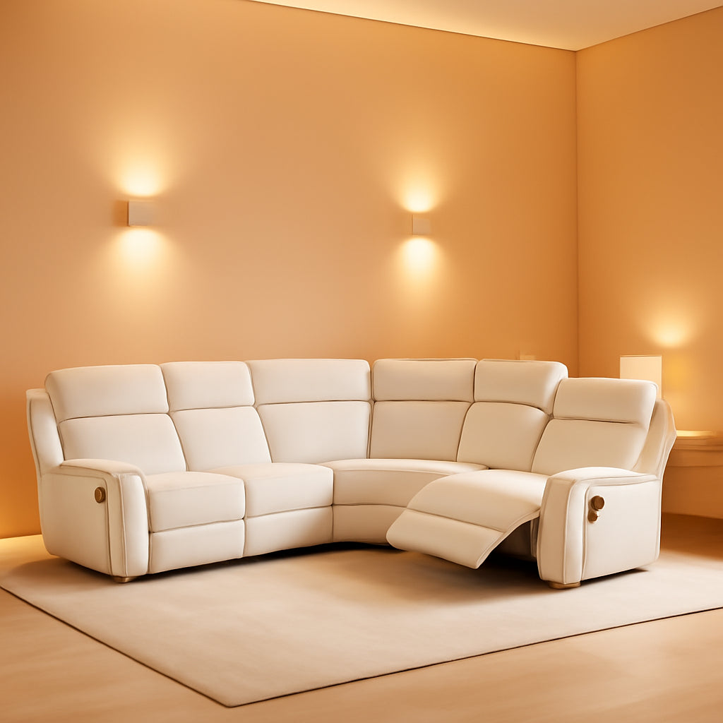 Off White Recliner Sectional Sofa Five Seats Living Room-0