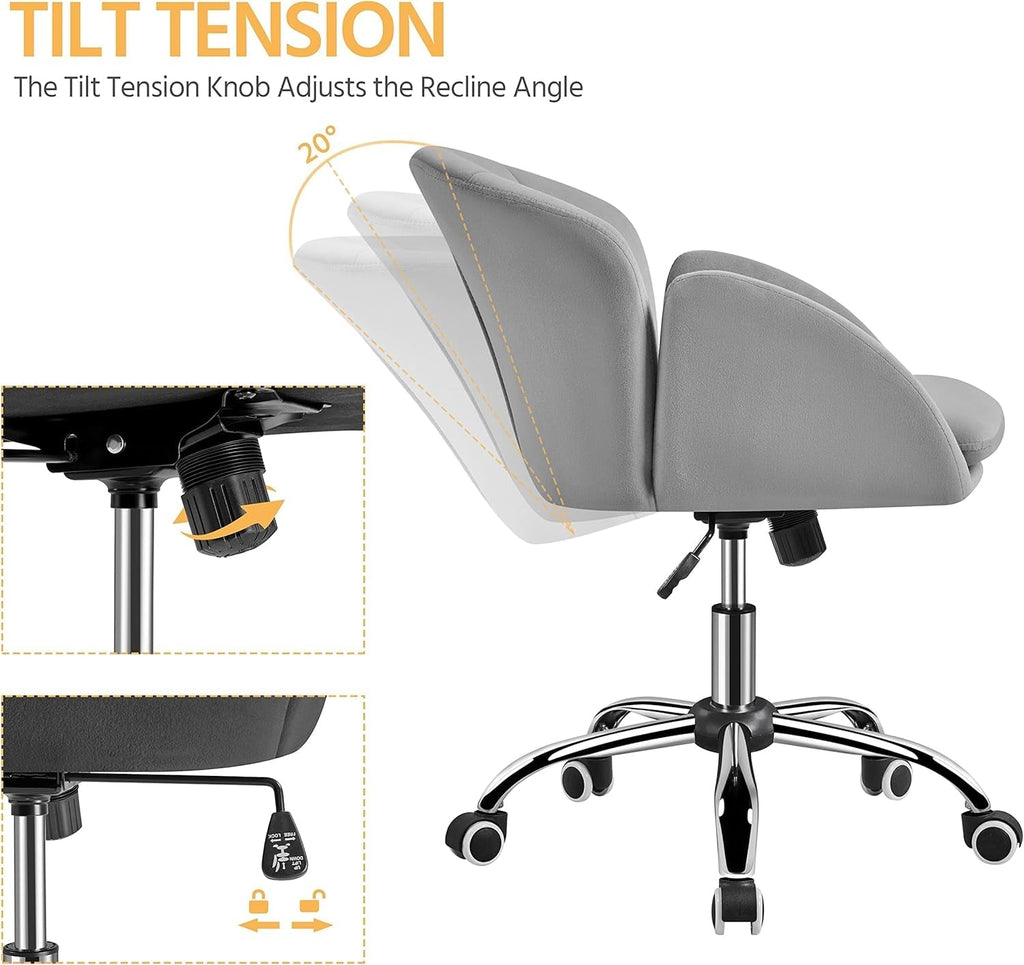 Velvet Desk Chair Armrests Light Gray Modern Office Chair-4