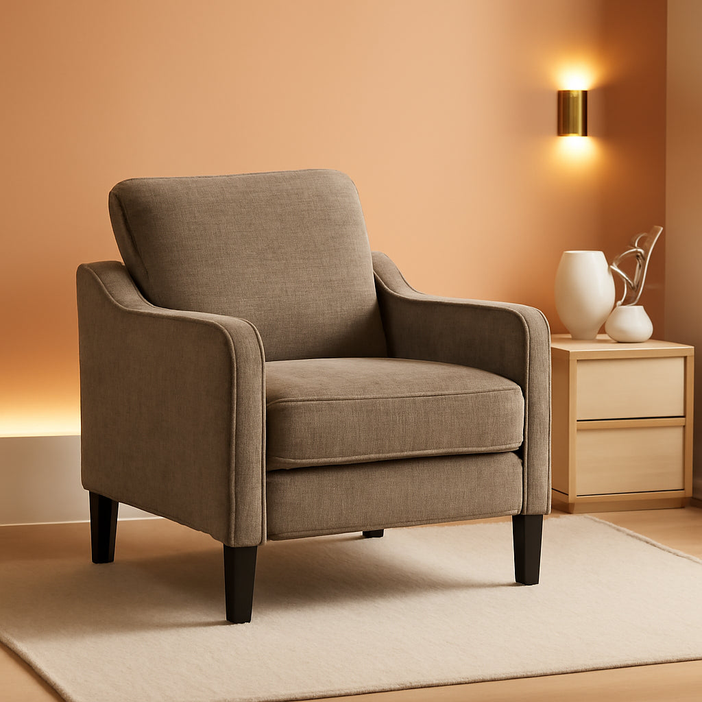 Light Brown Upholstered Midcentury Living Room Armchair-0