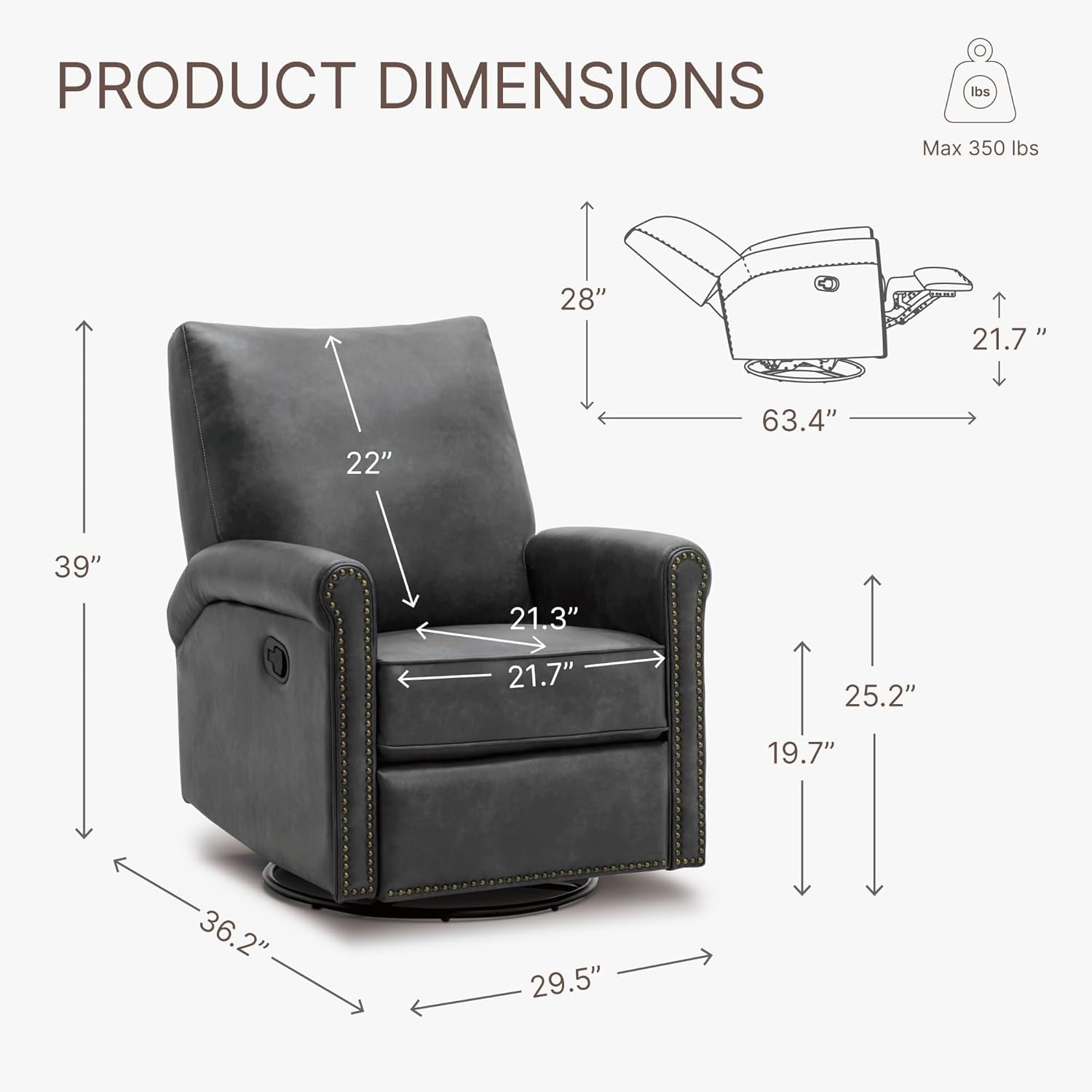Large Leather Recliner Chair With Swivel Rocker Living Room-2