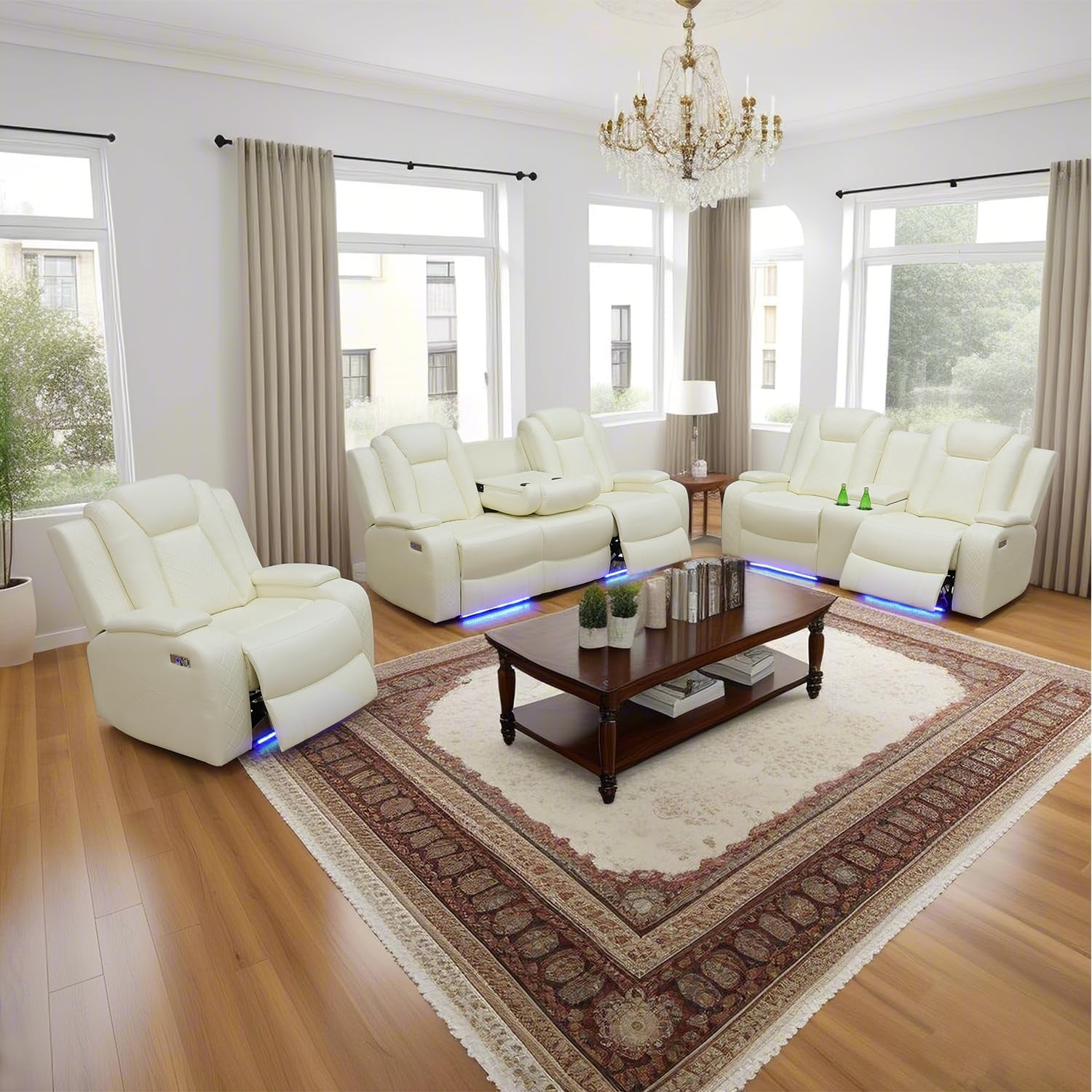 Power Reclining Sofa Set White Living Room Furniture-1