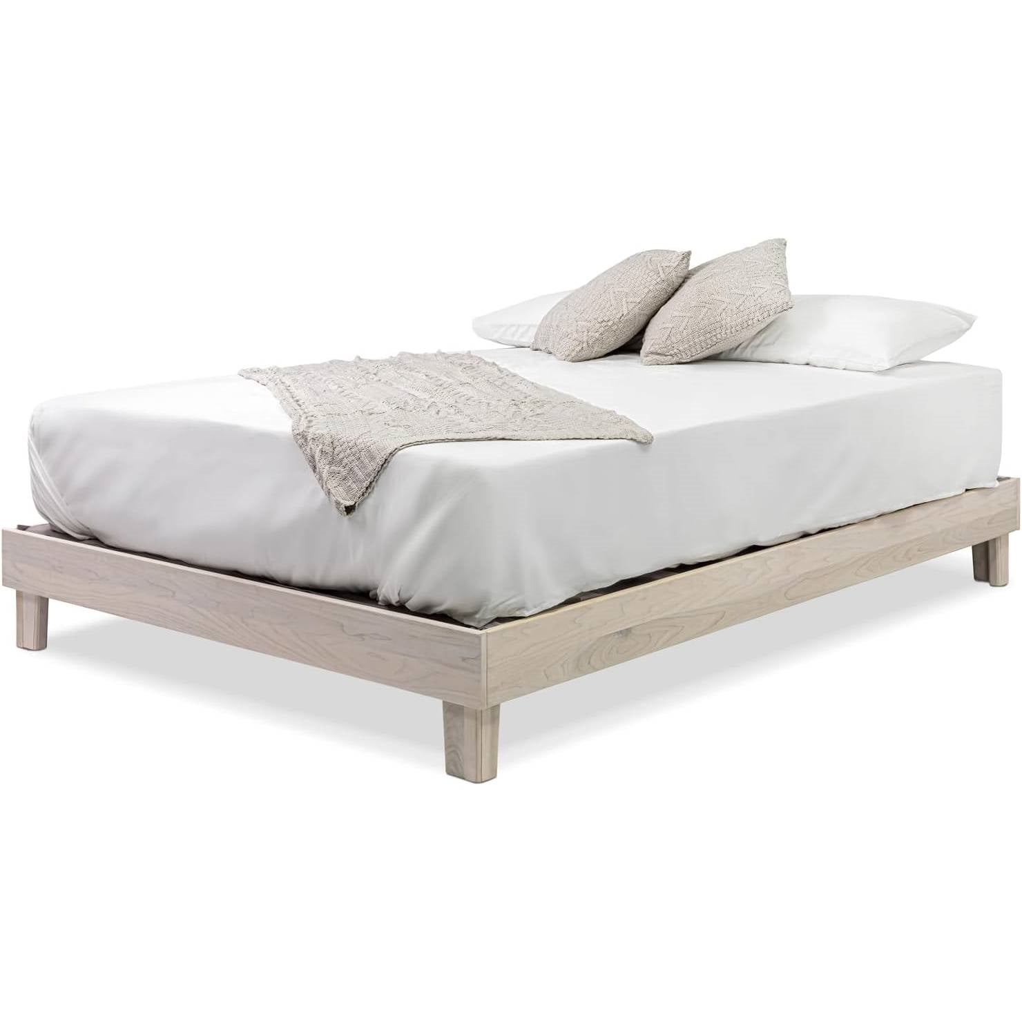 Full size Solid Wood Heavy Duty Platform Bed Frame in Off-White - Made In USA-0