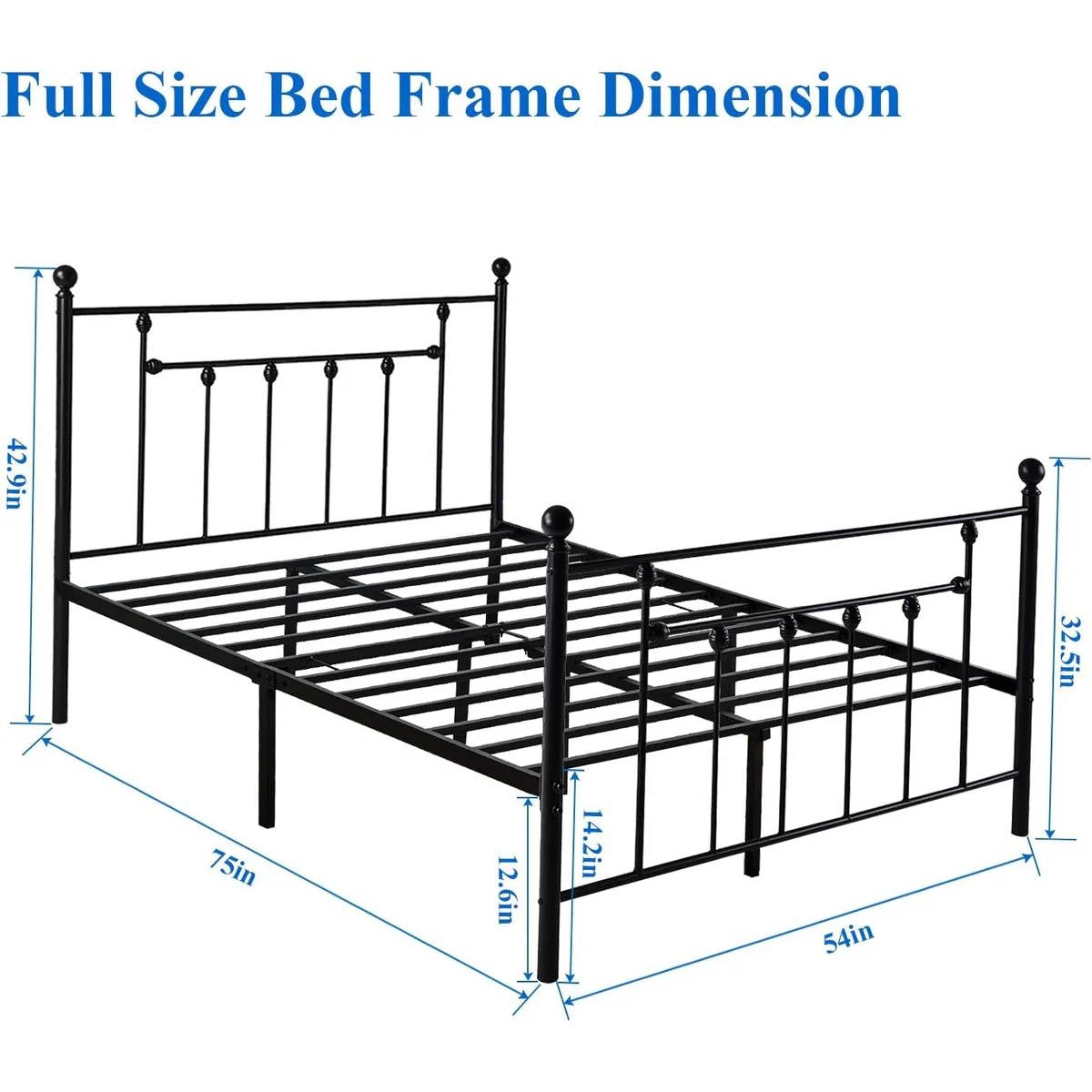Full size Vintage Style Black Metal Platform Bed Frame with Headboard Footboard-4