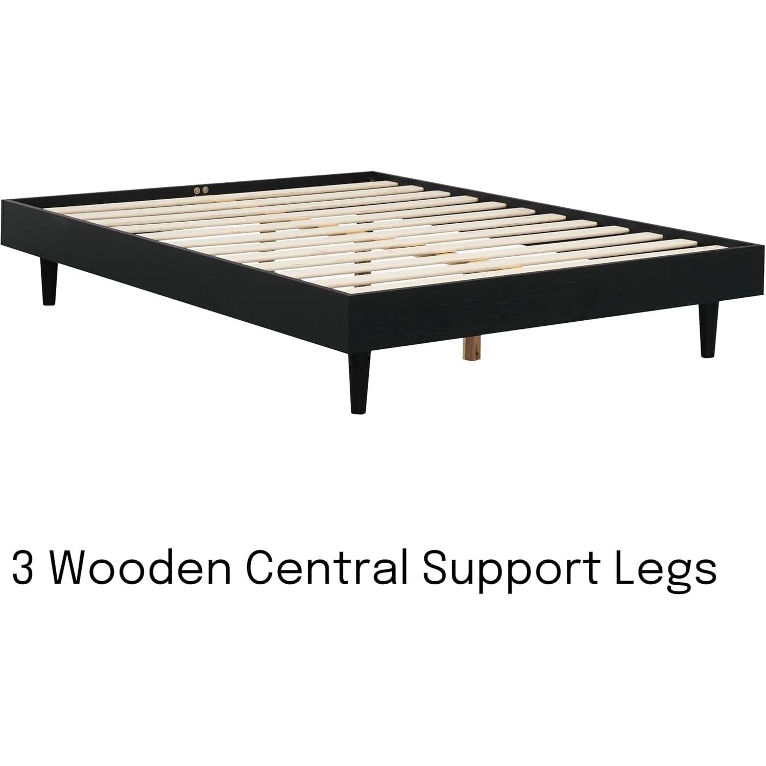 Full size Mid-Century Modern Platform Bed Frame in Black Wood Finish-2