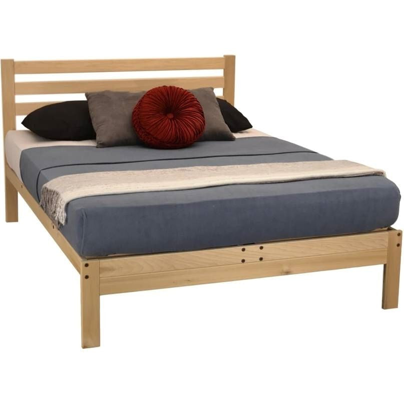 King size Solid Wood Platform Bed Frame with Slatted Headboard - Made in USA-0
