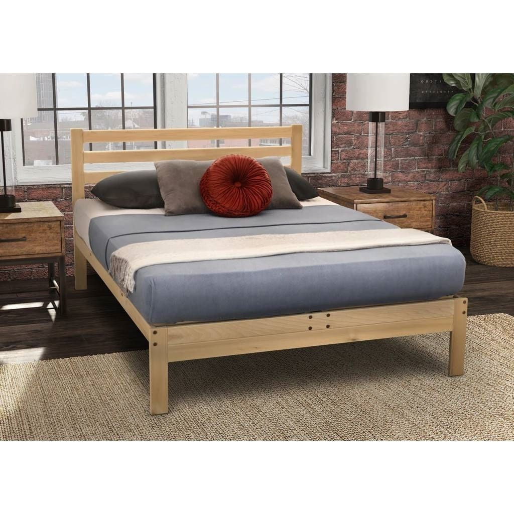 King size Solid Wood Platform Bed Frame with Slatted Headboard - Made in USA-1