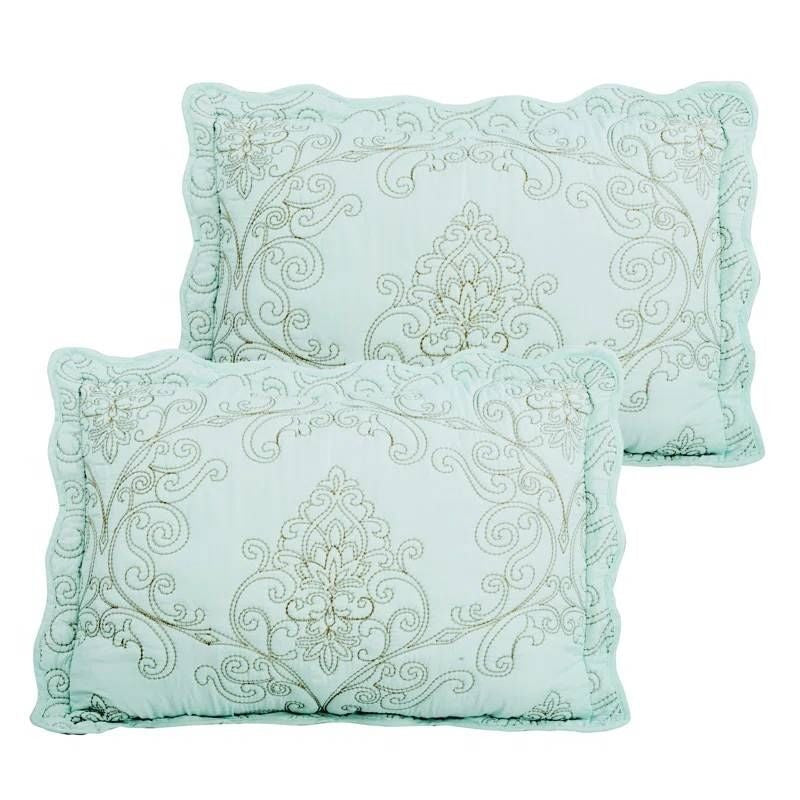 King size Light Blue Damask Embroidered 4 Piece Oversized Bedspread Set-1