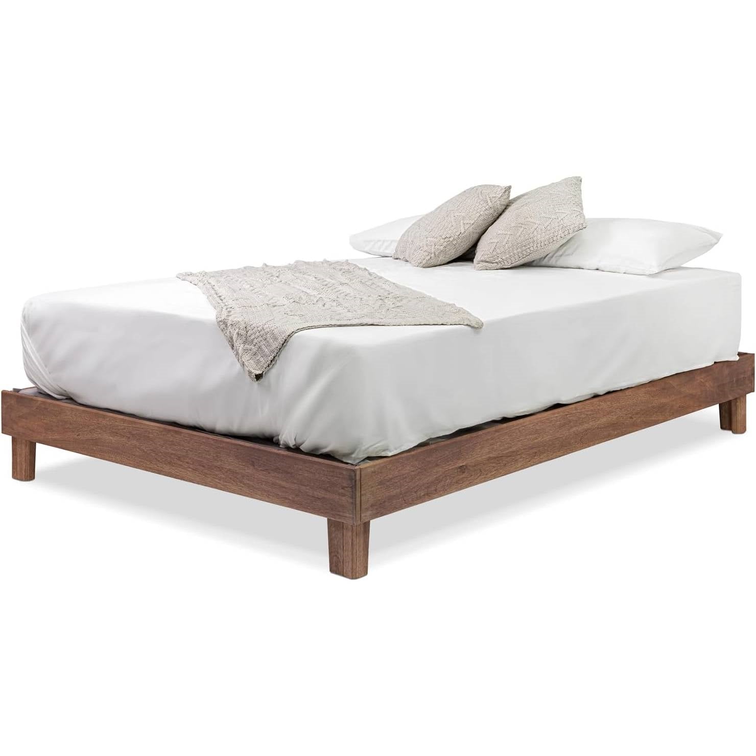 Queen size Solid Wood Heavy Duty Platform Bed Frame in Oak Finish - Made in USA-2
