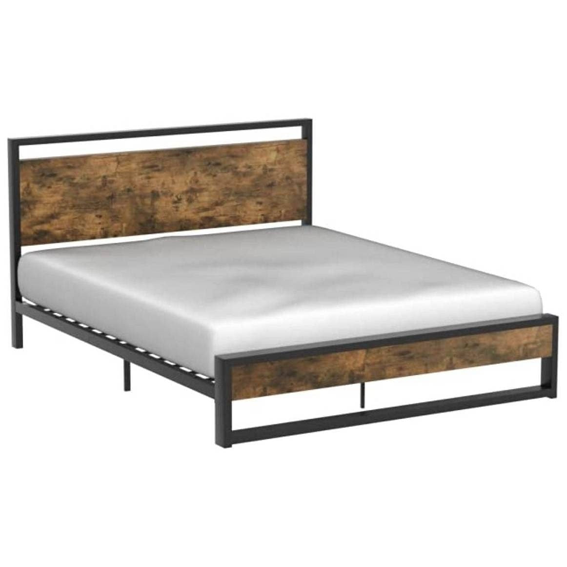 Queen Modern Farmhouse Platform Bed Frame with Wood Panel Headboard Footboard-2