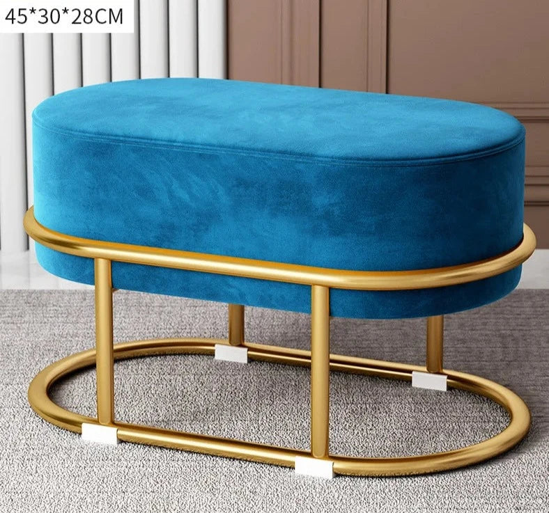 NNEOBA Nordic Oval Fabric Shoe Changing Stool - Blue Living Room Sofa Stool-1