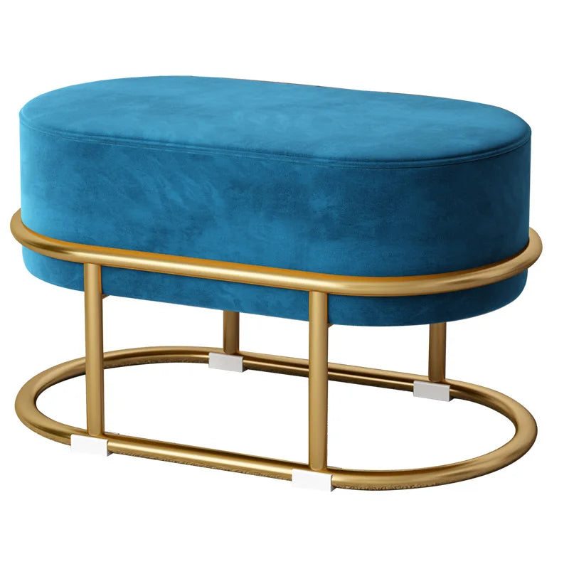 Nordic Oval Fabric Shoe Changing Stool - Blue Living Room Sofa Stool-0
