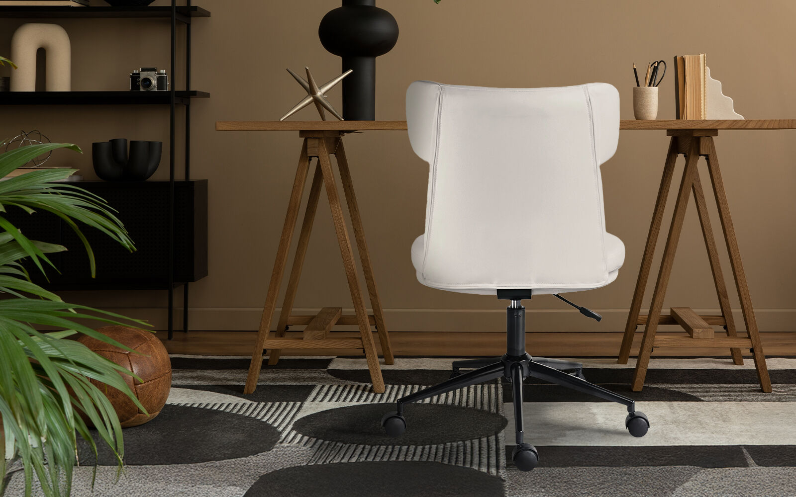 Office Desk Chair - PU Leather Home Office Swivel Chair Computer Seat WHITE-1