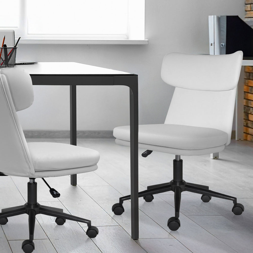 Office Desk Chair - PU Leather Home Office Swivel Chair Computer Seat WHITE-4