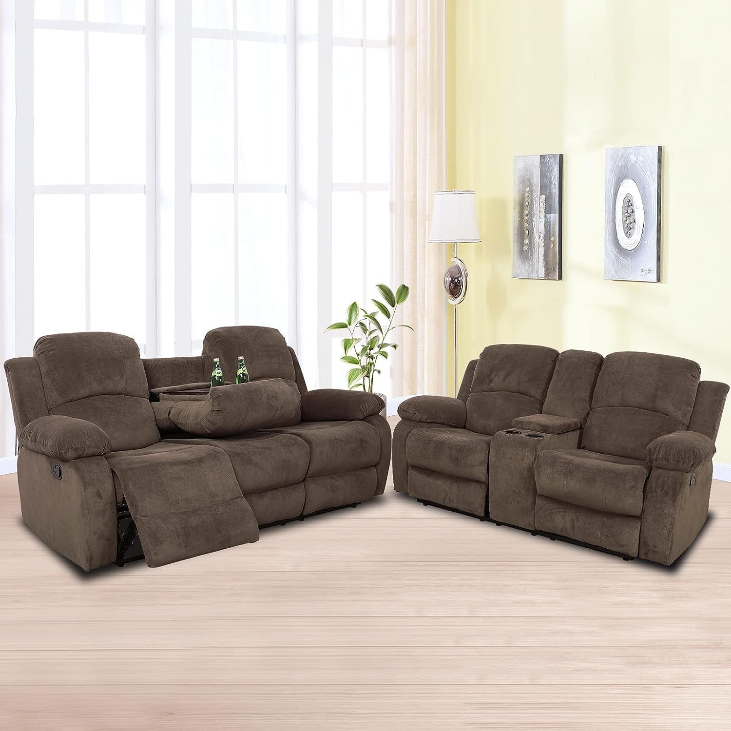 Corduroy Living Room Set Reclining Sofa Loveseat Taupe-1