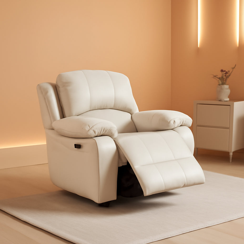 Power Reclining Bonded Leather Living Room Set Beige-0